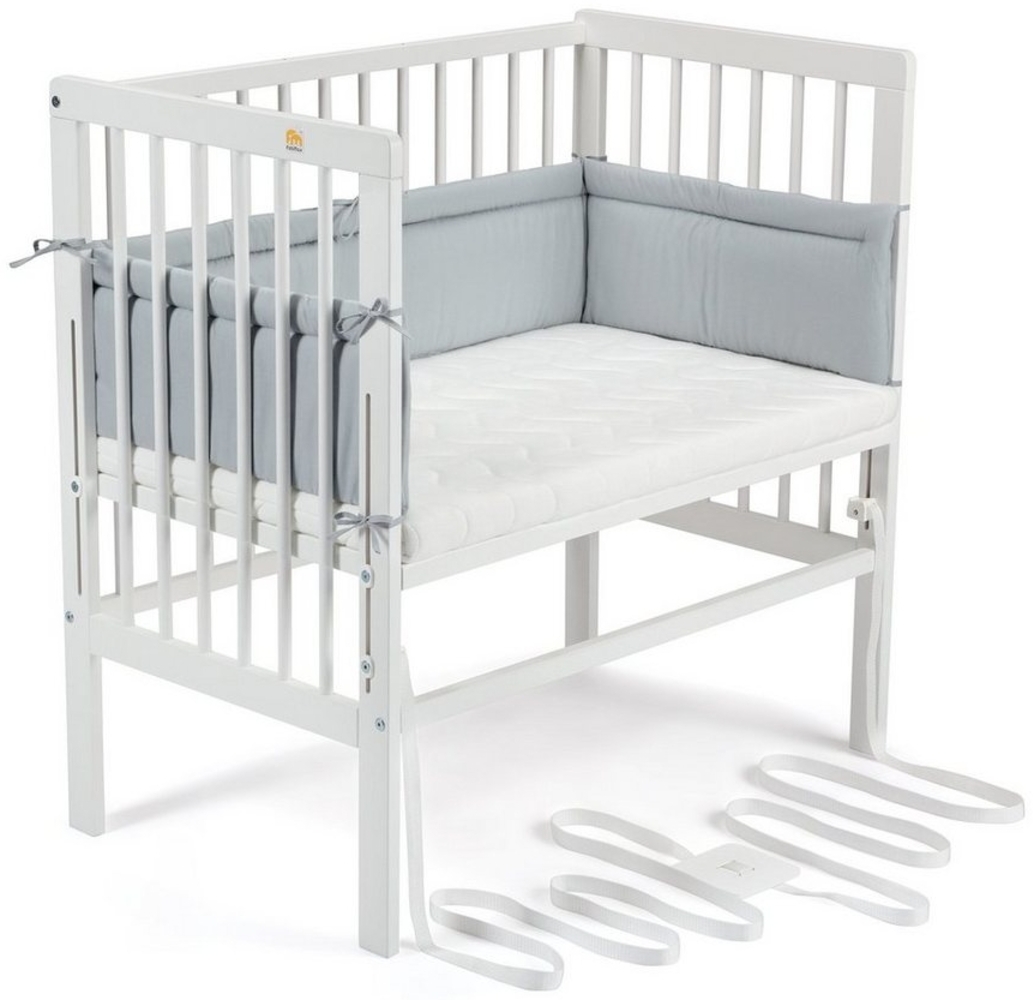 FabiMax 'BOXSPRING' Beistellbett weiß, inkl. Matratze 'COMFORT' und Nestchen 'Amelie' grau Bild 1
