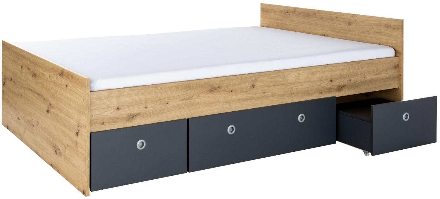 Jugendbett Alessio mit XXL-Liegefläche für Jugendzimmer, 140x200 cm mit Rollkasten Bild 1