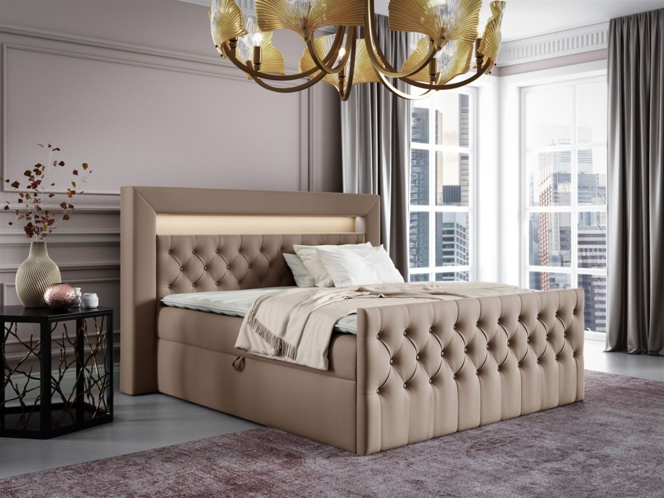 Boxspringbett Schlafzimmerbett ERNESTO Nr. 1 180x200cm in Elisa Velvet Beige Bild 1