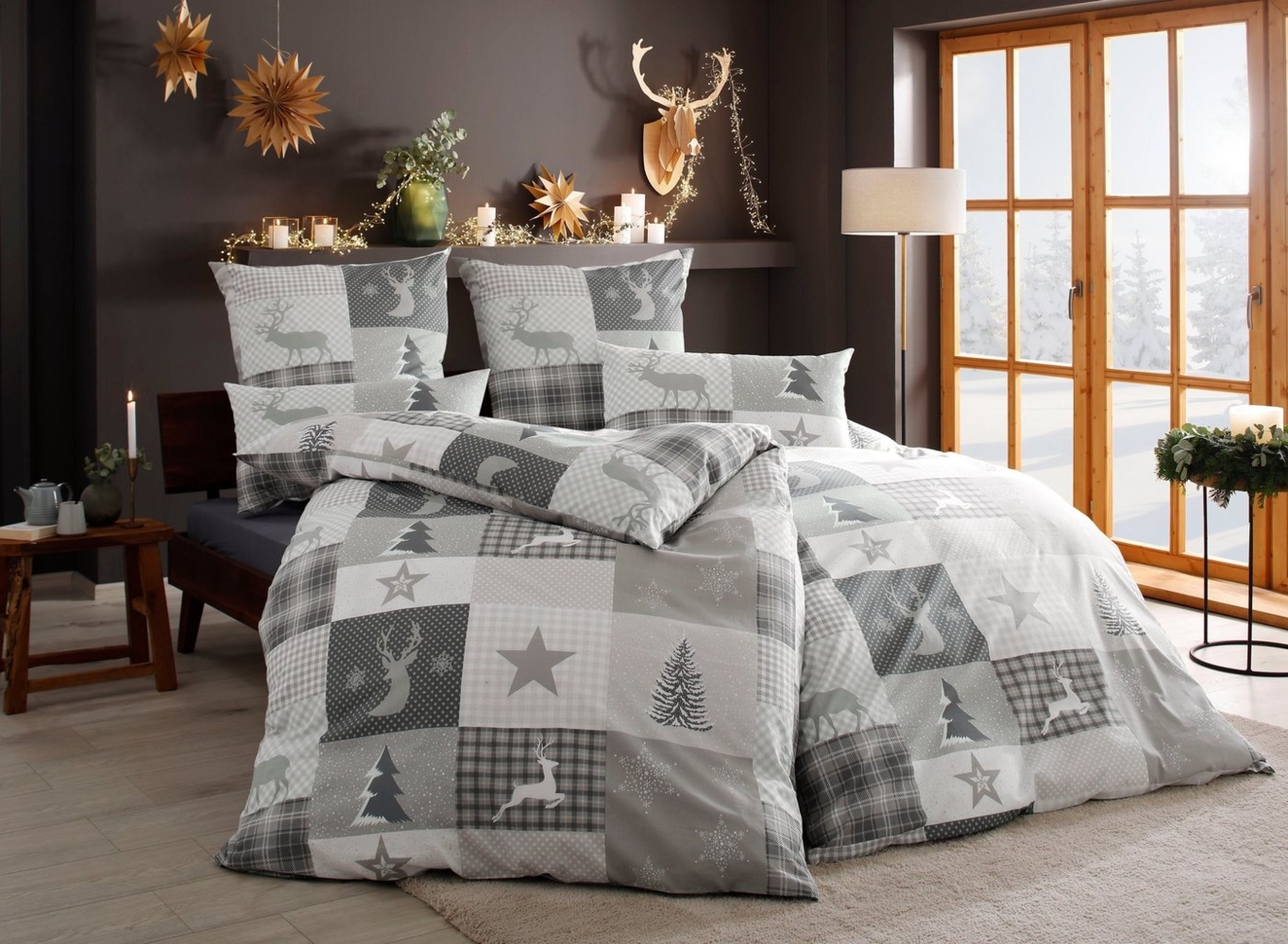 Home affaire Bettwäsche Nicholas, Biber, 2 teilig, Weihnachtsbettwäsche, Winter, in 3 Qualitäten verfügbar Bild 1