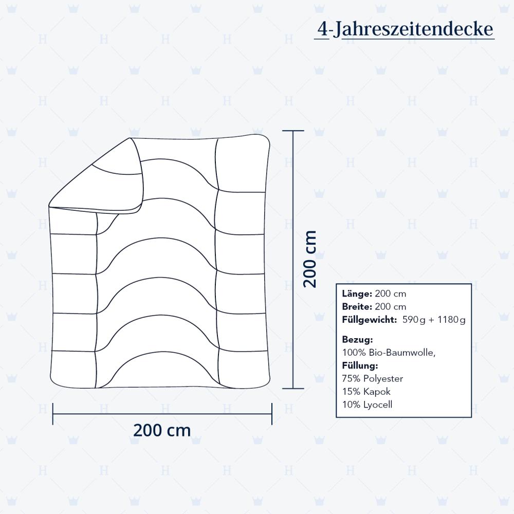 Heidelberger Bettwaren Bettdecke 200x200 cm, Made in Germany | 4-Jahreszeitendecke, Schlafdecke, Steppbett mit Kapok-Füllung | atmungsaktiv, hypoallergen, vegan | Serie Kanada Bild 1