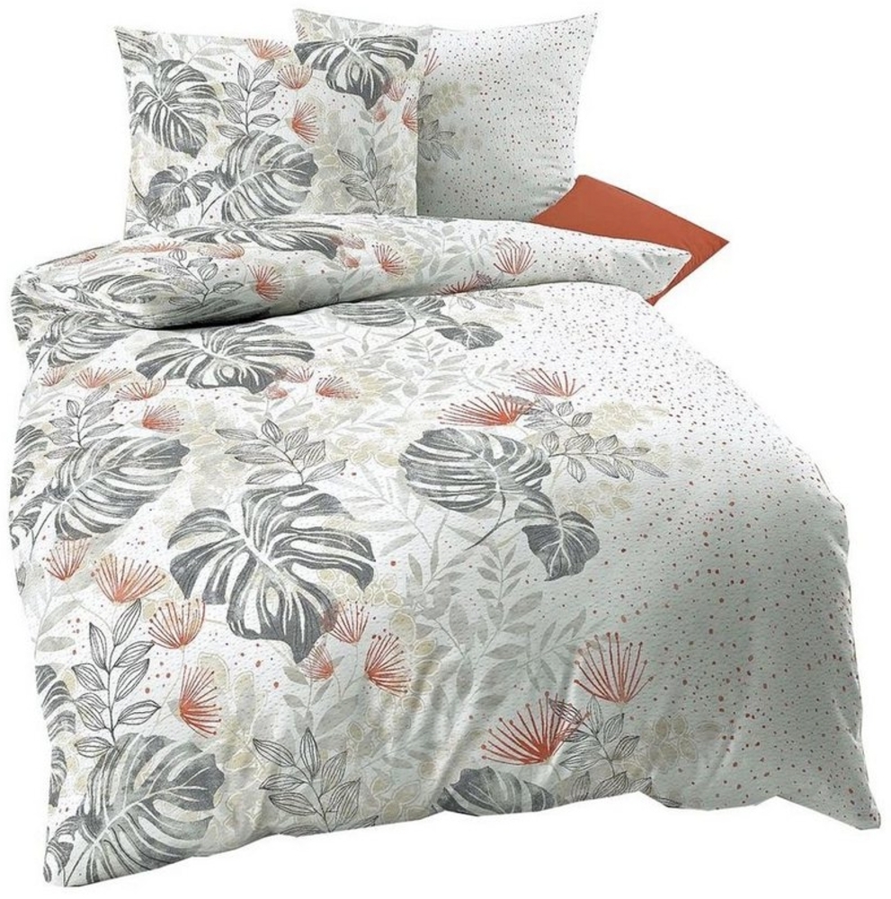JACK Bettwäsche 135x200cm / 155x220cm Fensterblatt Kaeppel, Seersucker, 2 teilig, Grau Weiß Sand Blätter Blüten Bild 1