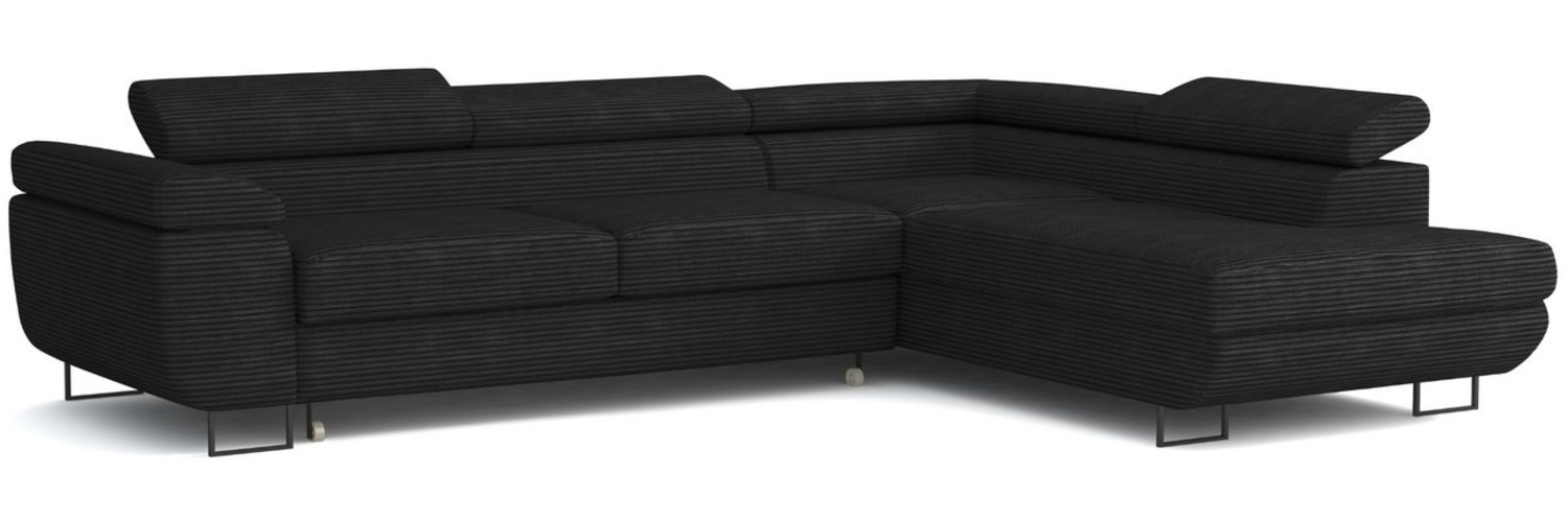 Deine Möbel 24 Wohnlandschaft ASTON Cord-Stoff Samt 277 cm breit Ecksofa Sofa Wohnzimmer L-Couch, Grau Beige Dunkelgrau Anthrazit Graphit Schwarz Hellgrau verstellbare Kopfstütze 2 Teile, mit Schlaffunktion Bettfurnktion Bettkasten Stauraum Bild 1