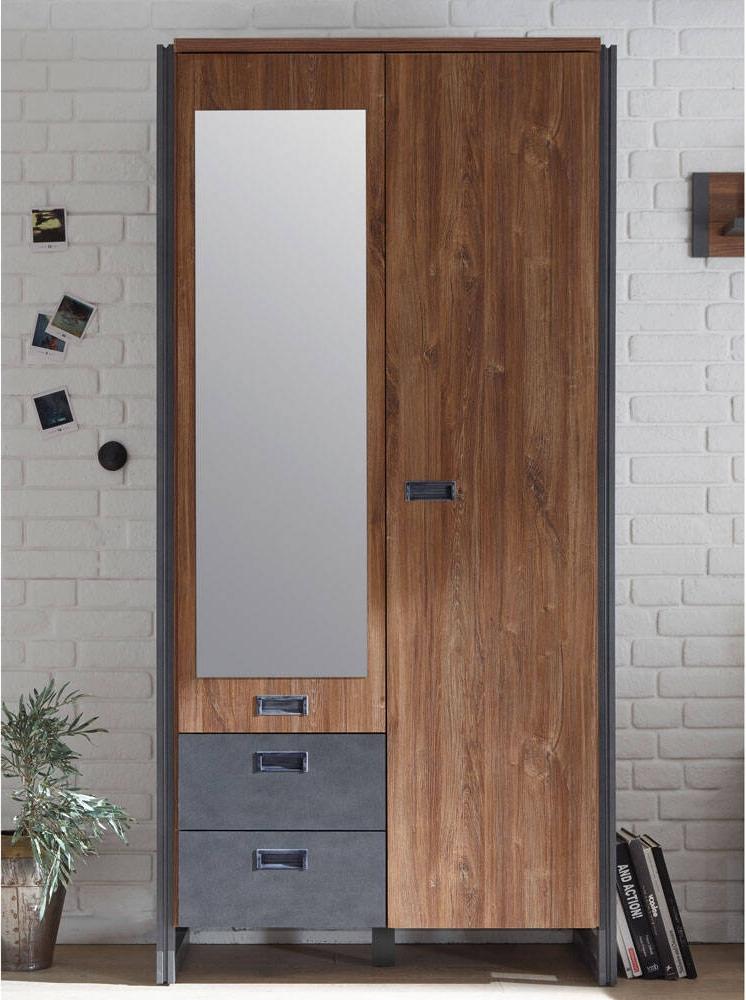 Kleiderschrank Dielenschrank im Industrial Design DALLAS-61 Stirling Oak Nb. mit Matera Anthrazit B/H/T ca. : 99x202x60 cm Bild 1