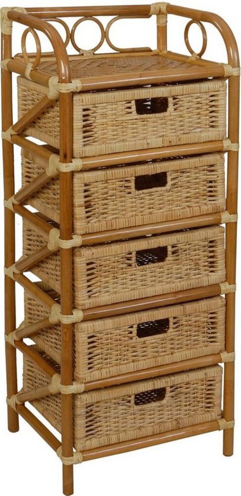 Krines Home Badregal Rattan Standregal Kommode Rattan Korb Regal Badregal Regalkommode, Handgearbeitet, Korbregal mit 5 Schubladen Bild 1