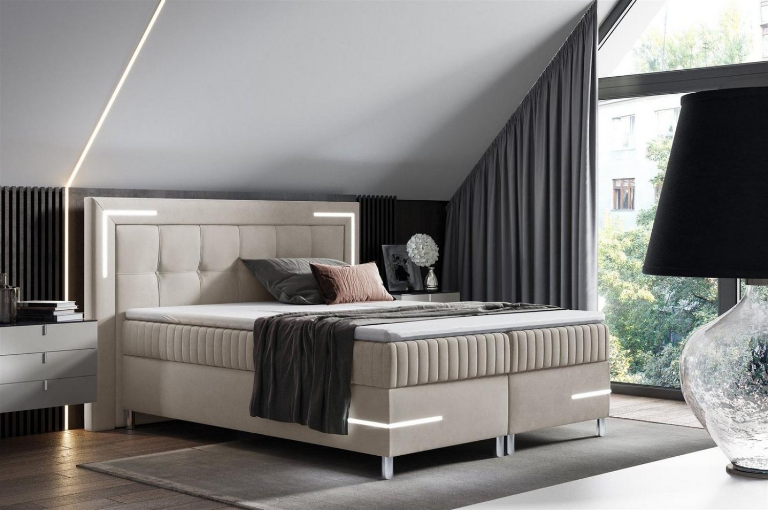 Boxspringbett Schlafzimmerbett 160x200cm AMORE Nr. 1 Beige inkl. LED-Beleuchtung Bild 1