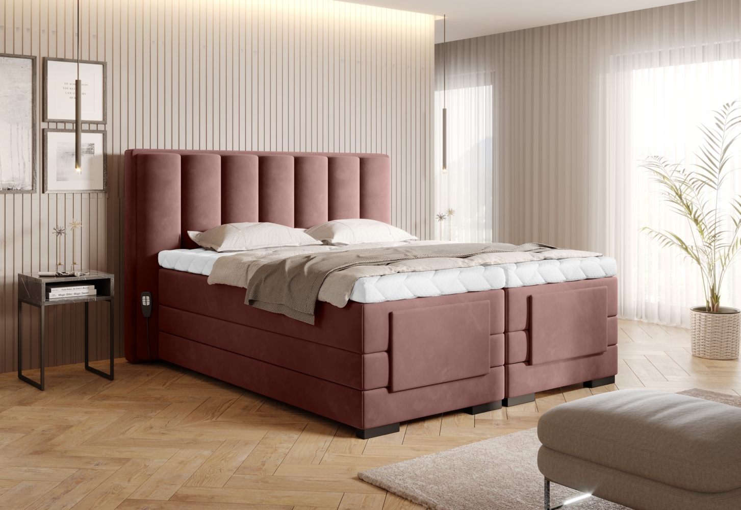 Veros 140x200, Boxspring Bett, Rosa Bild 1