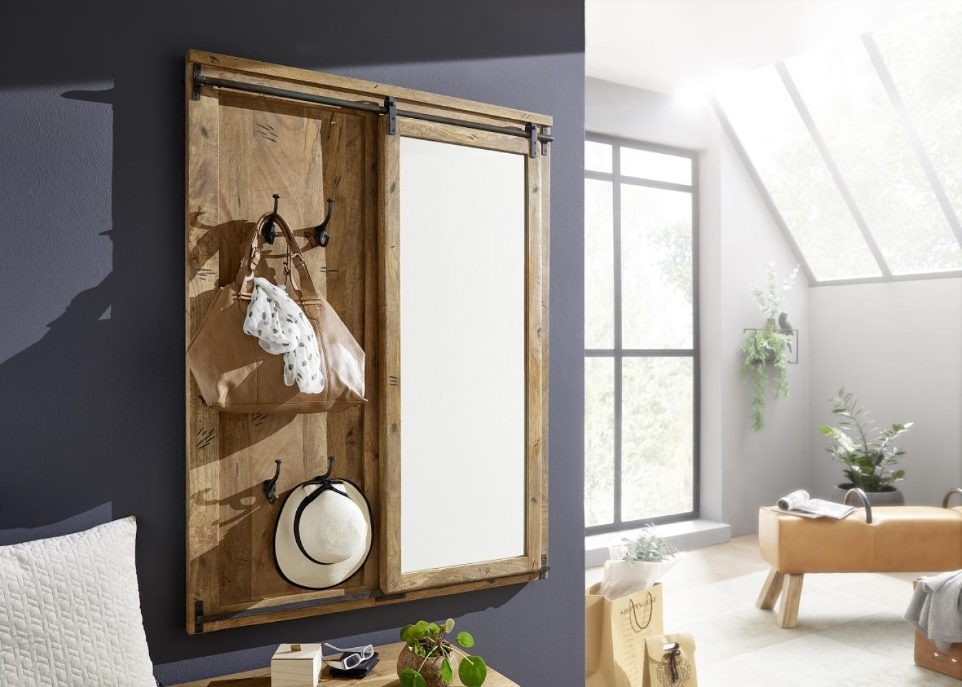 Wandgarderobe mit Spiegel 105x140cm 'Railroad' Mango & Eisen Bild 1