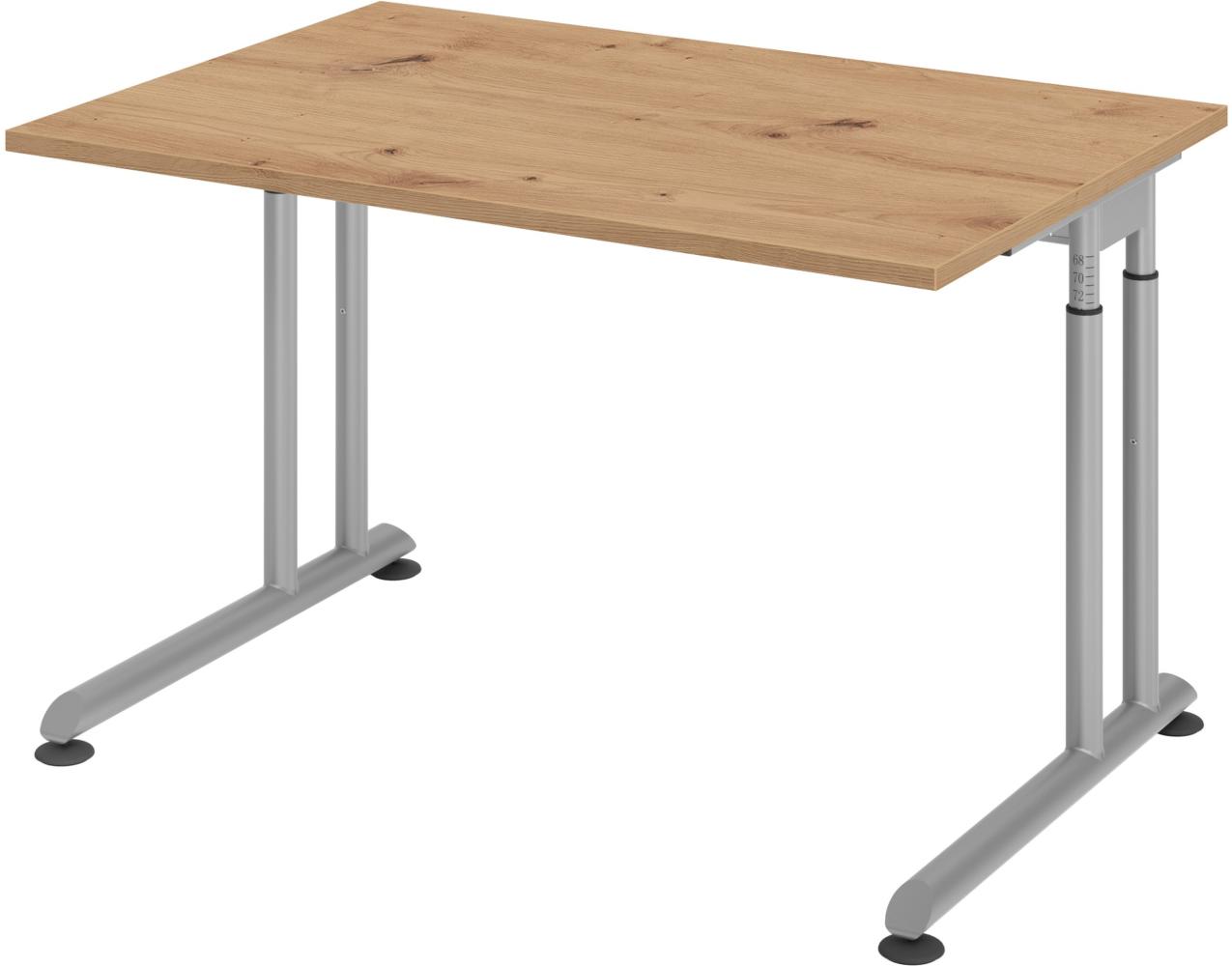 bümö höhenverstellbarer Schreibtisch Z-Serie 120x80 cm in Asteiche, Gestell in Silber - PC Tisch klein für's Büro manuell höhenverstellbar, Computertisch verstellbar, ZS-12-R-S Bild 1