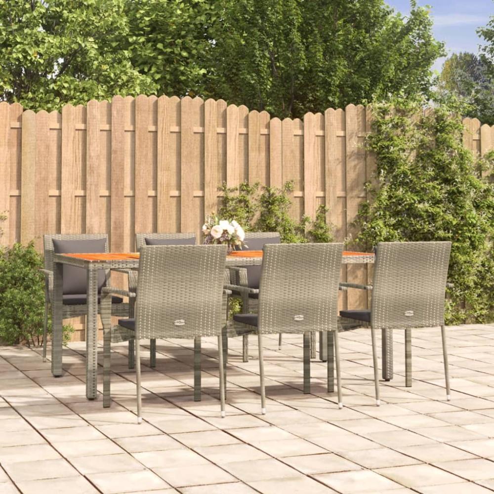 vidaXL 7-tlg. Garten-Essgruppe mit Kissen Grau Poly Rattan 3184973 Bild 1