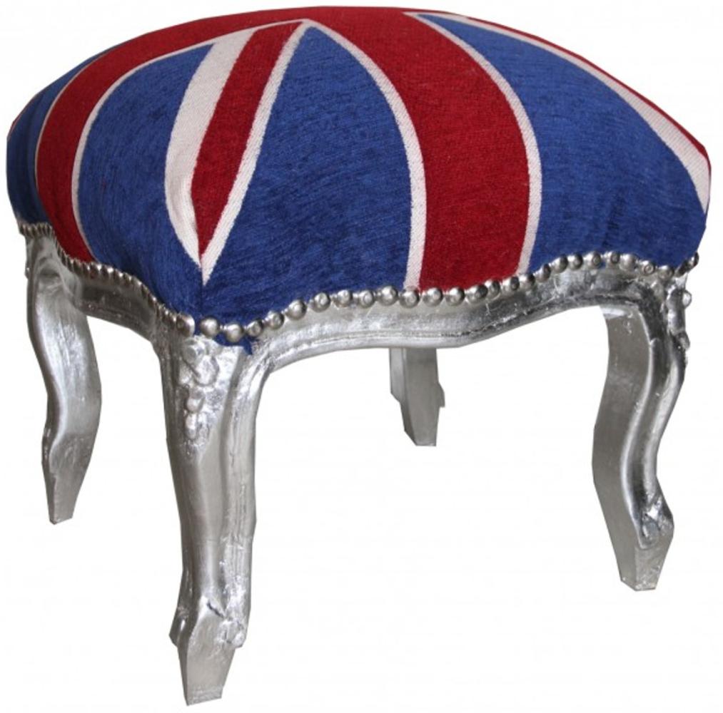 Casa Padrino Barock Fußhocker Union Jack / Silber - Hocker Englische Flagge- Antik Stil England Bild 1