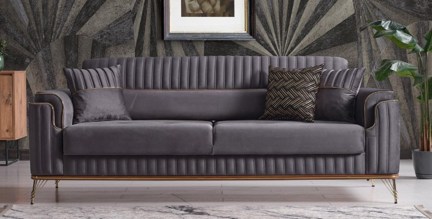 Casa Padrino Luxus Schlafsofa Dunkelgrau / Braun / Gold 228 x 94 x H. 88 cm - Wohnzimmer Sofa mit 3 Kissen - Luxus Wohnzimmer Möbel Bild 1