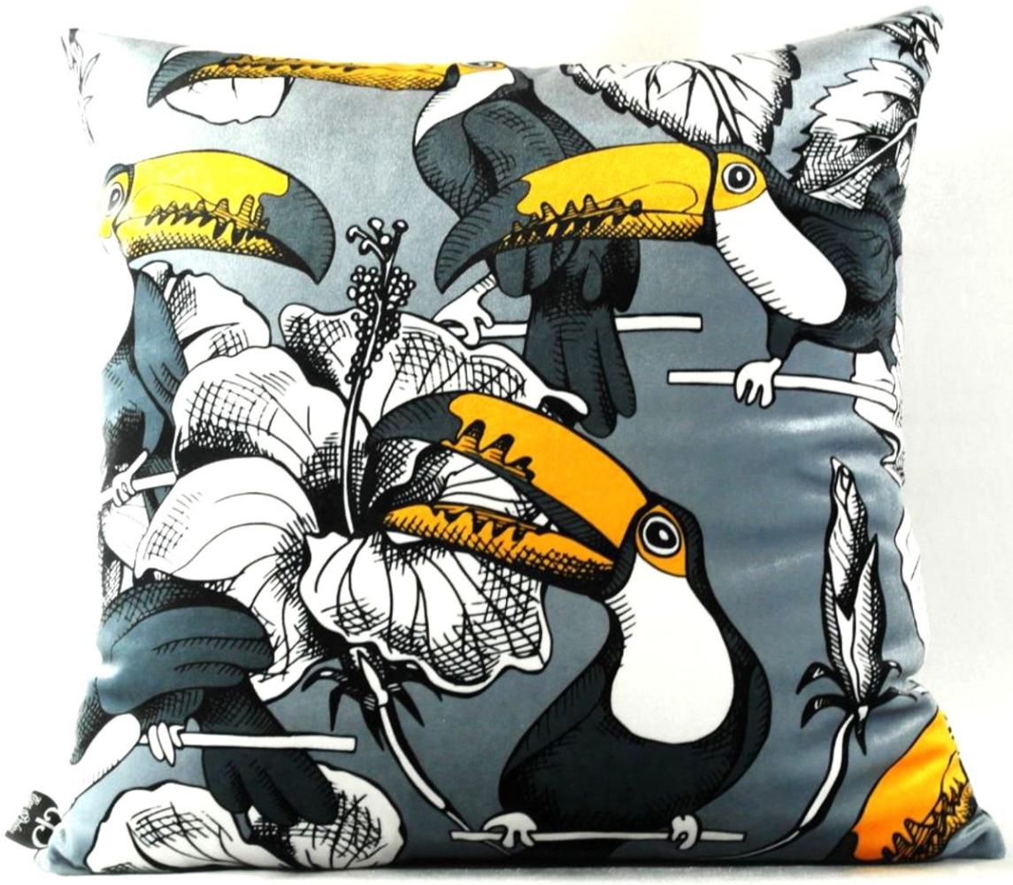 Casa Padrino Luxus Kissen Toronto Parrots Grau / Mehrfarbig 45 x 45 cm - Feinster Samtstoff - Luxus Qualität Bild 1