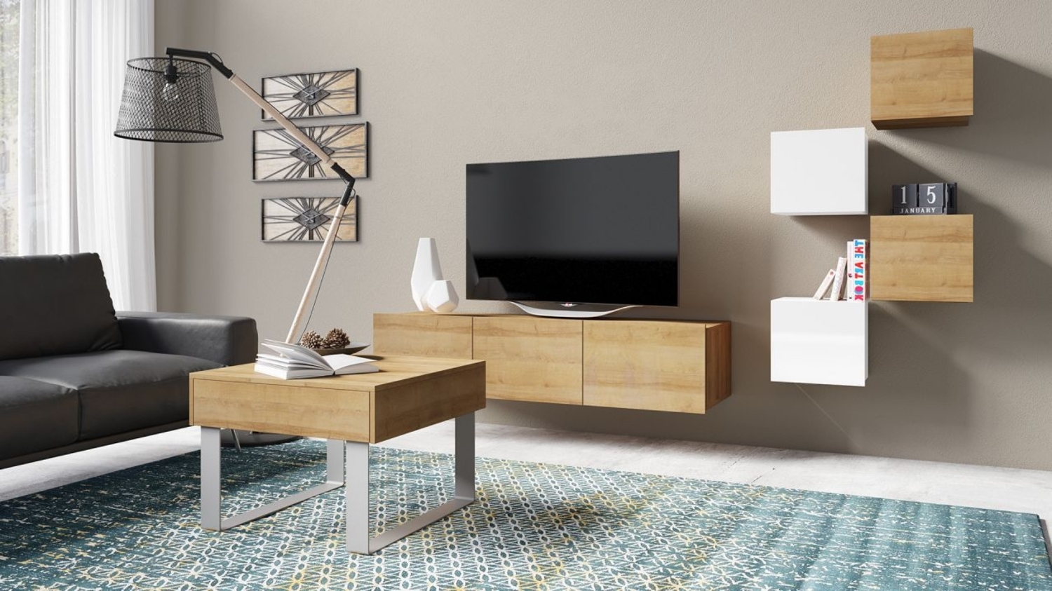 Fun-Möbel 'Kavos' Couchtisch mit Schublade, Gold Eiche, 63,5x63,5 cm Bild 1