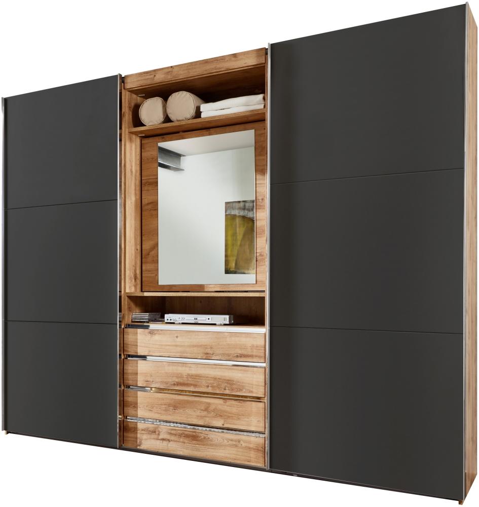 Schwebetürenschrank >MAGIC< in PLANKENEICHE NB + GRAPHIT - 300x236x65cm (BxHxT) Bild 1