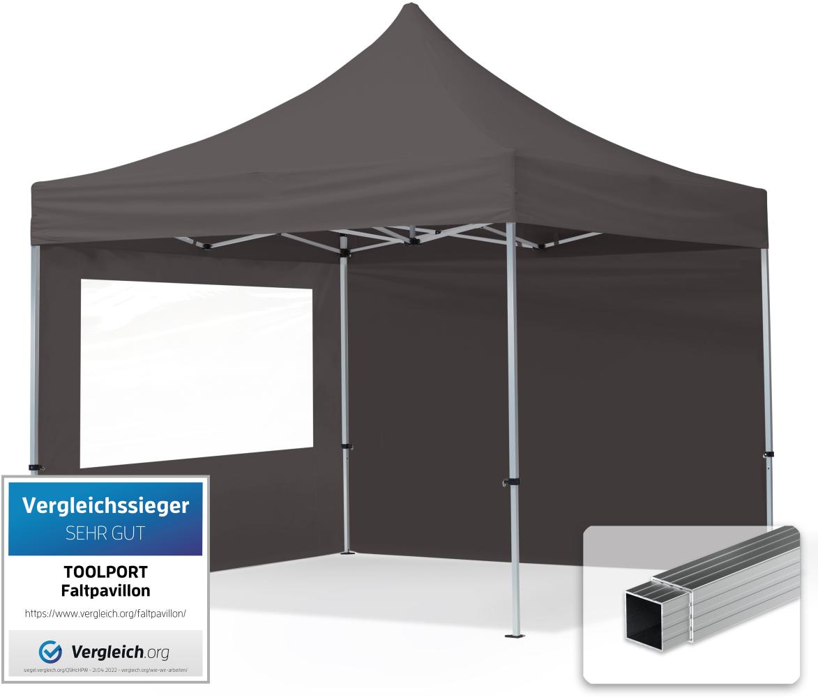 3x3 m Faltpavillon, ECONOMY Alu 32mm, Seitenteile mit Panoramafenster, dunkelgrau Bild 1