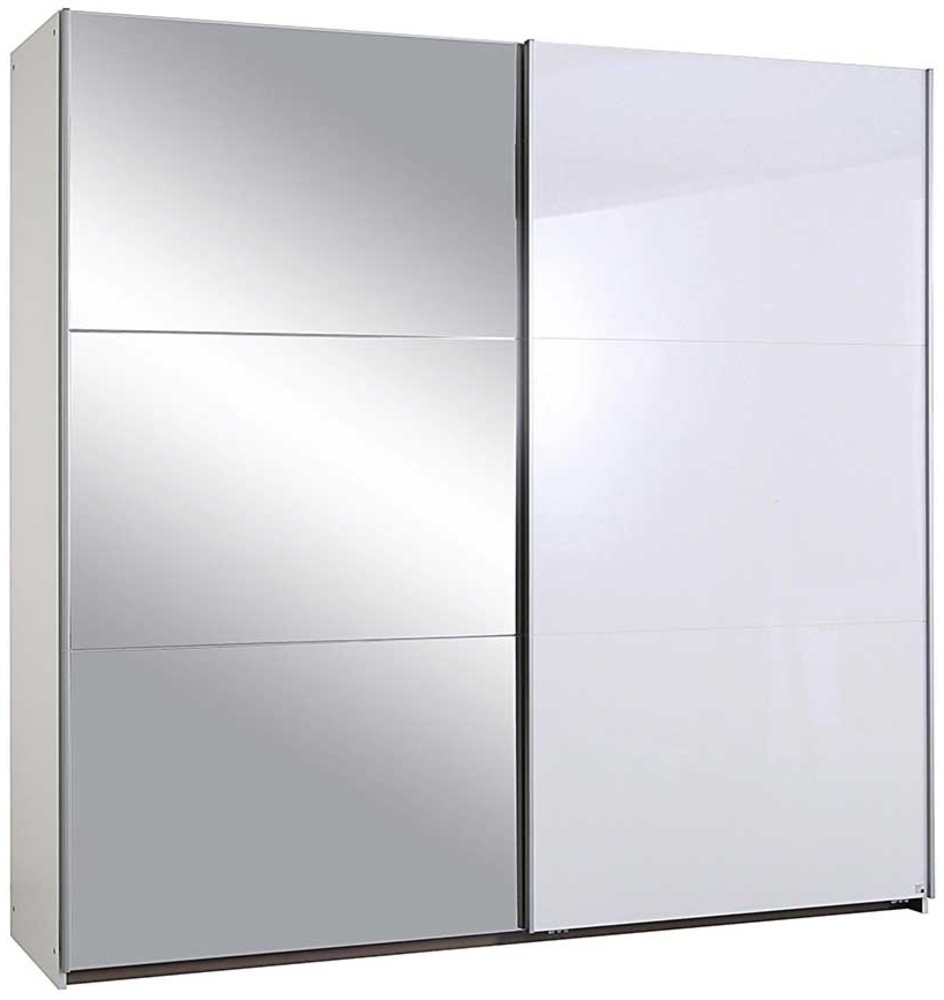 Schwebetürenschrank Hooksiel / Halle, Holzwerkstoff, Weiß, Verspiegelt, 218 x 210 x 59 cm Bild 1