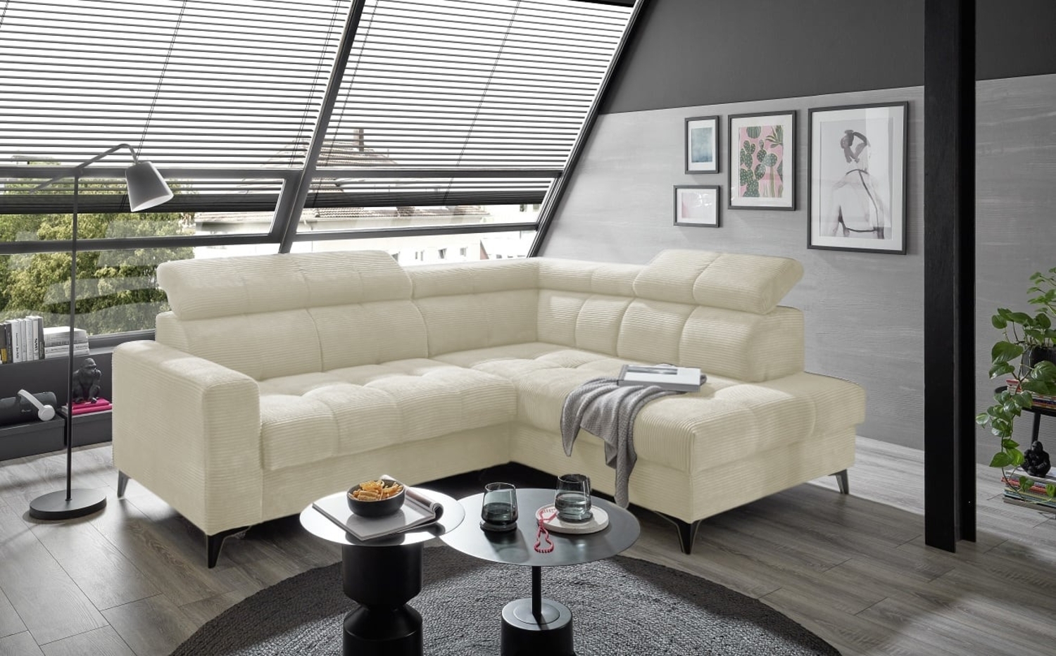 Ecksofa Bavaro elektronischer Sitztiefenverstellung und Breitcord-Bezug Ed Exciting Design Bild 1