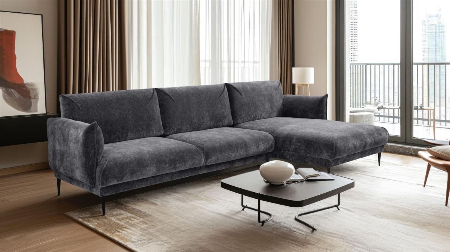 Ecksofa Designersofa MADISON XL in Stoff Dress Me Grau Ottomane Rechts Bild 1