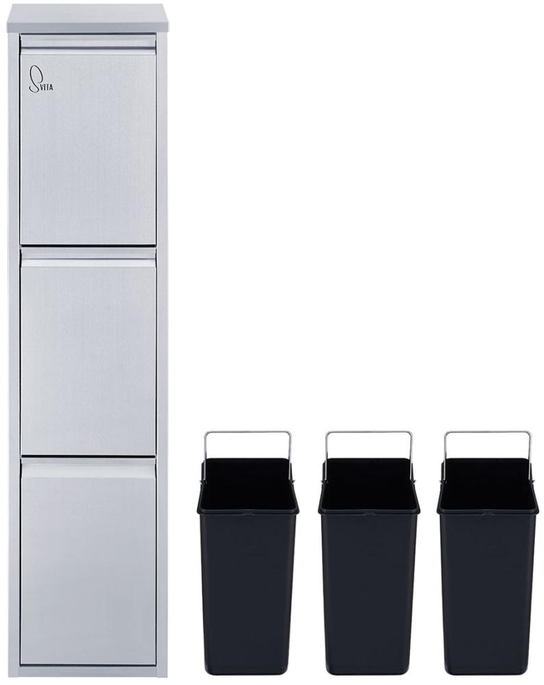 SVITA V3X8 24Liter Mülleimer Edelstahl Abfalleimer vertikal Mülltrennung Silber Bild 1