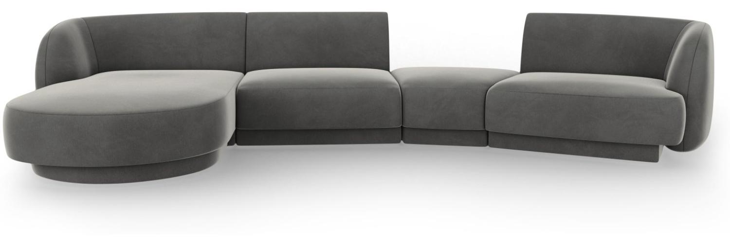 Micadoni Modulares Sofa Miley mit Recamiere 4-Sitzer Links Samtstoff Hellgrau Bild 1