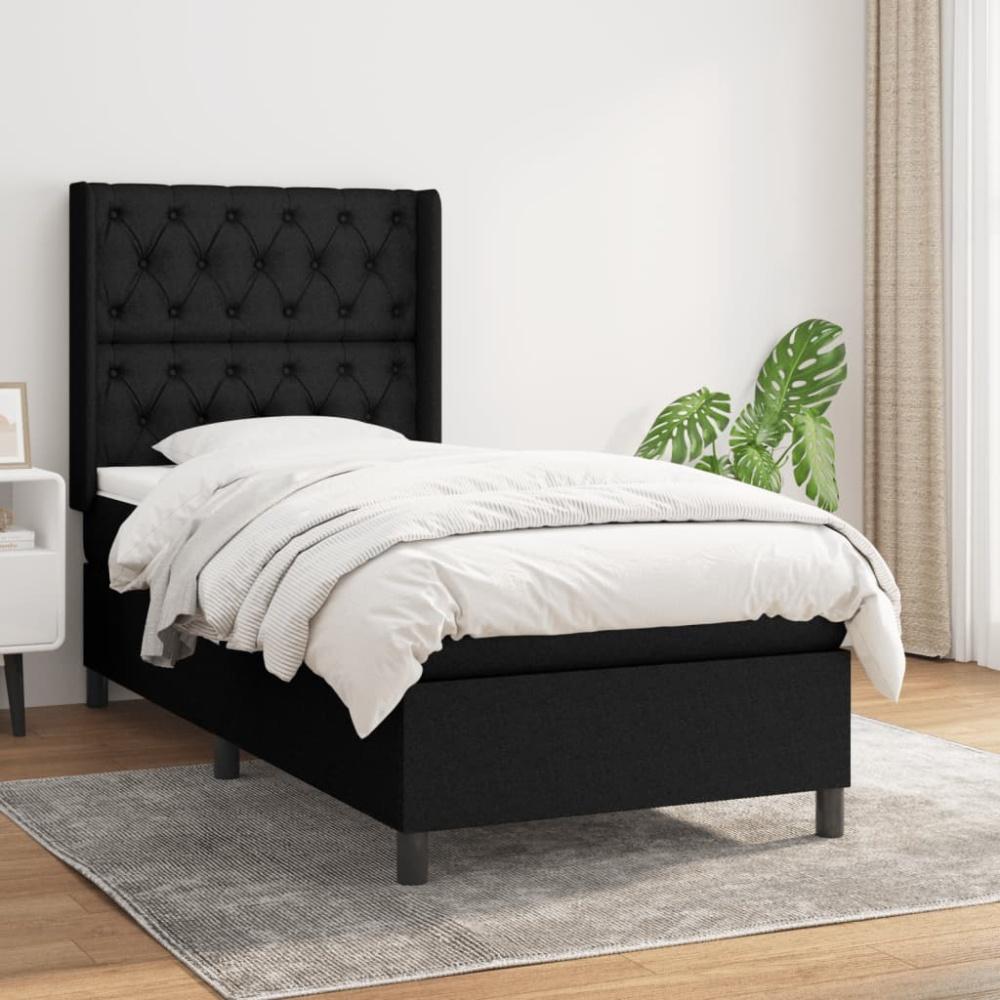 Boxspringbett mit Matratze Stoff Schwarz 80 x 200 cm, Härtegrad: H2 [3131627] Bild 1