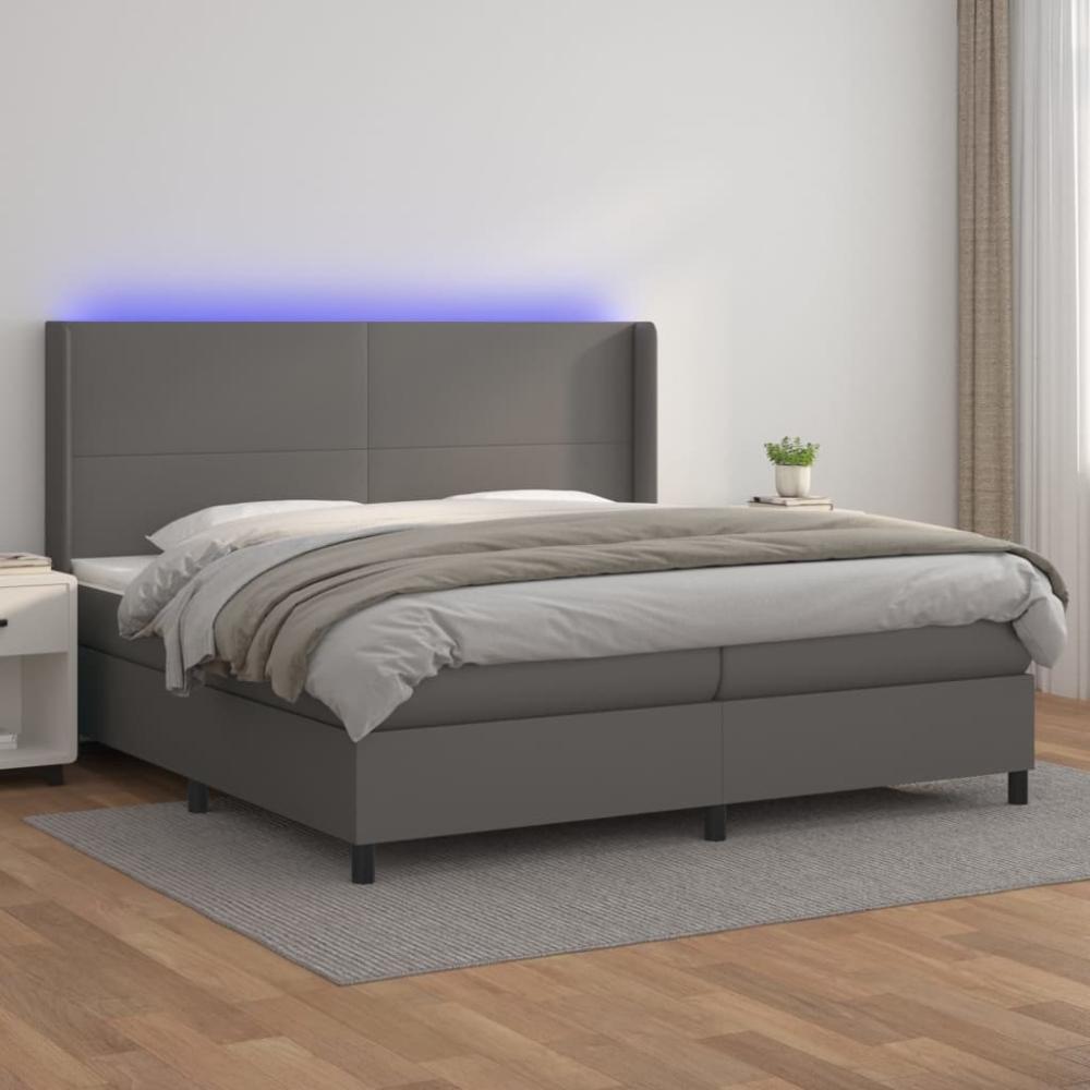 vidaXL Boxspringbett mit Matratze & LED Grau 200x200 cm Kunstleder 3139287 Bild 1