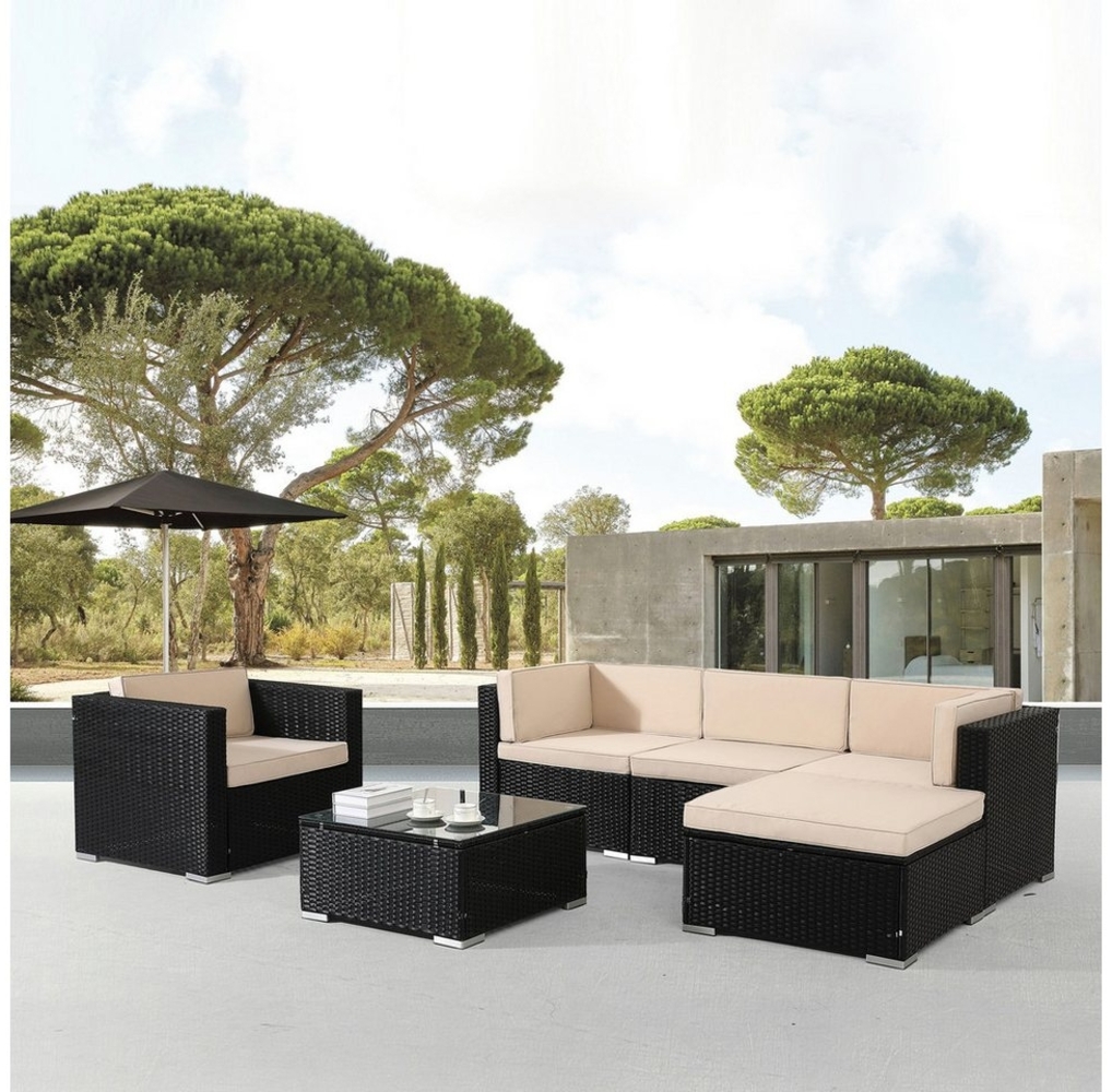 Arebos Gartenlounge-Set Porto, Inkl. Sitzkissen, mit Sessel, 5 Personen, Schwarz, (Set) Bild 1