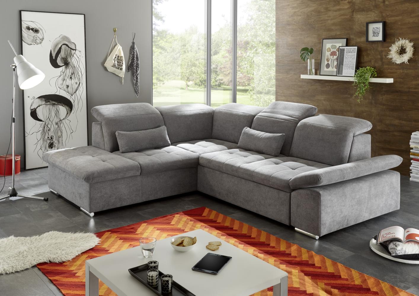 Ecksofa Couch WAYNE Sofa Schlafcouch Bettsofa Sofabett dunkelgrau L-Form links Bild 1