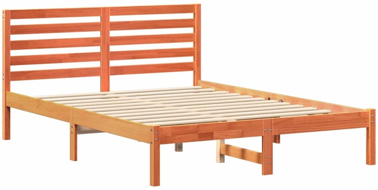 vidaXL Bettrahmen Wachsbraun 135 x 190 cm Massives Kiefernholz 872301 Bild 1