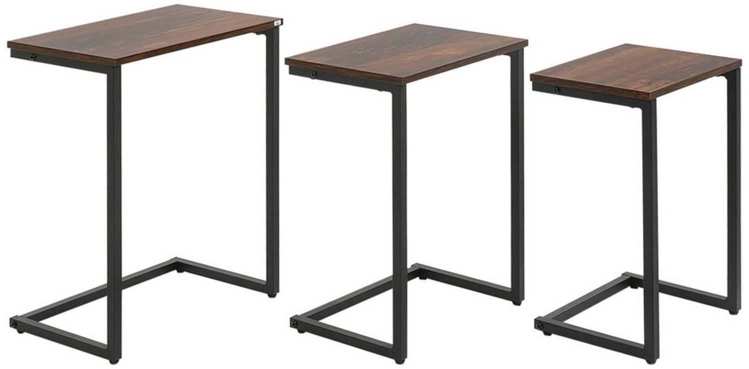 MC Star Satztisch 3er-Set Beistelltische C-förmige Satztische im Industriedesign (platzsparend mit Stahlgestell, rustikal-braun für Wohnzimmer) Bild 1