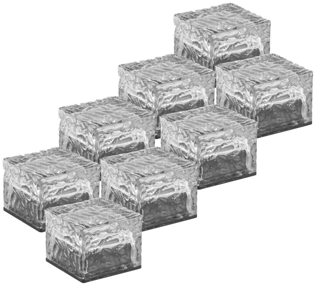 8er Set RGB LED Solarleuchte, Eiswürfel Design, H 5,4 cm Bild 1