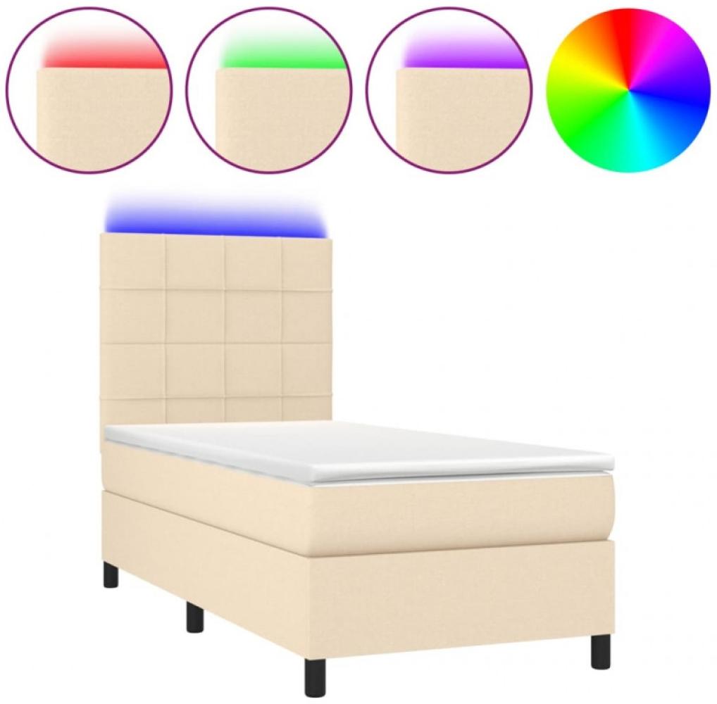 vidaXL Boxspringbett mit Matratze & LED Creme 90x190 cm Stoff Bild 1