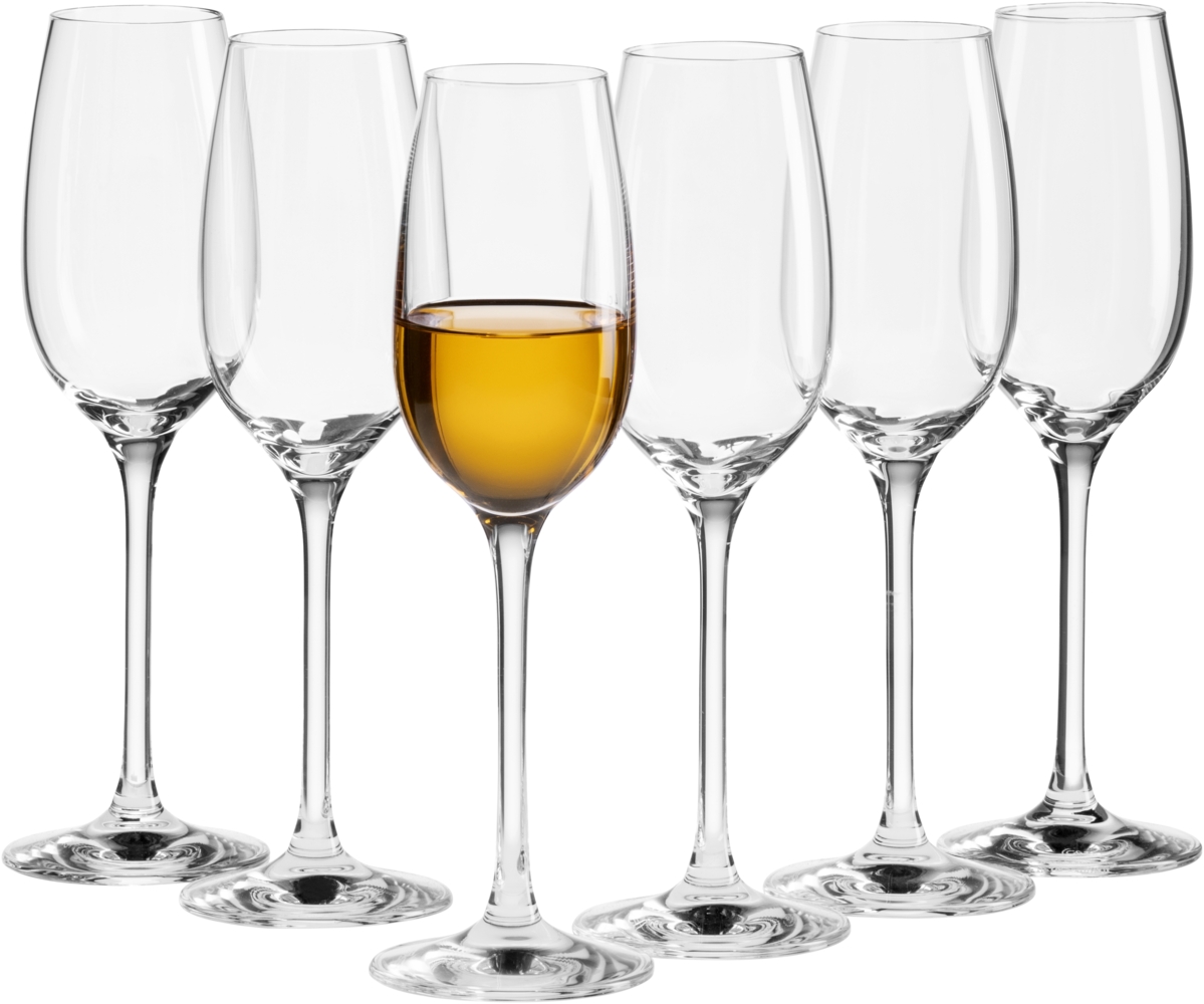 Digestif-Gläser aus hochwertigem Kristall 13 cl im 6er Set, elegante Kristallgläser mit Stiel für Grappa, Tequila, Schnaps, Likör, Sherry usw. in Nosing Kelch Form Bild 1