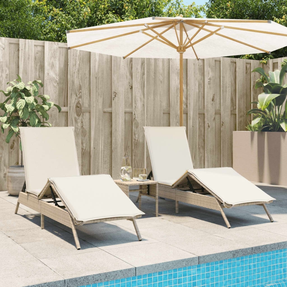 vidaXL Sonnenliegen mit Auflagen 2 Stk. Beige Poly Rattan 3261582 Bild 1