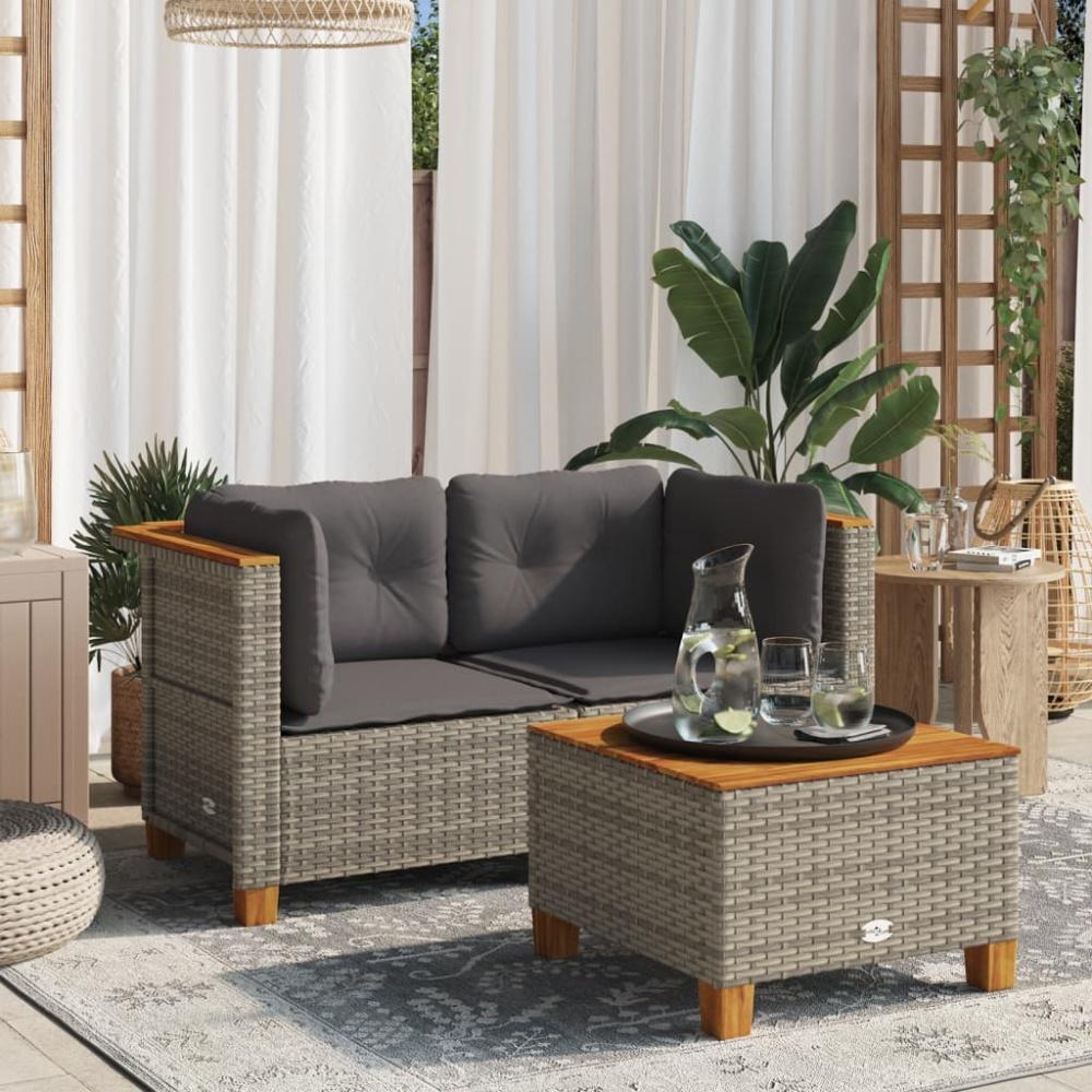 vidaXL Garten-Ecksofas mit Kissen 2 Stk. Grau Poly Rattan 365915 Bild 1