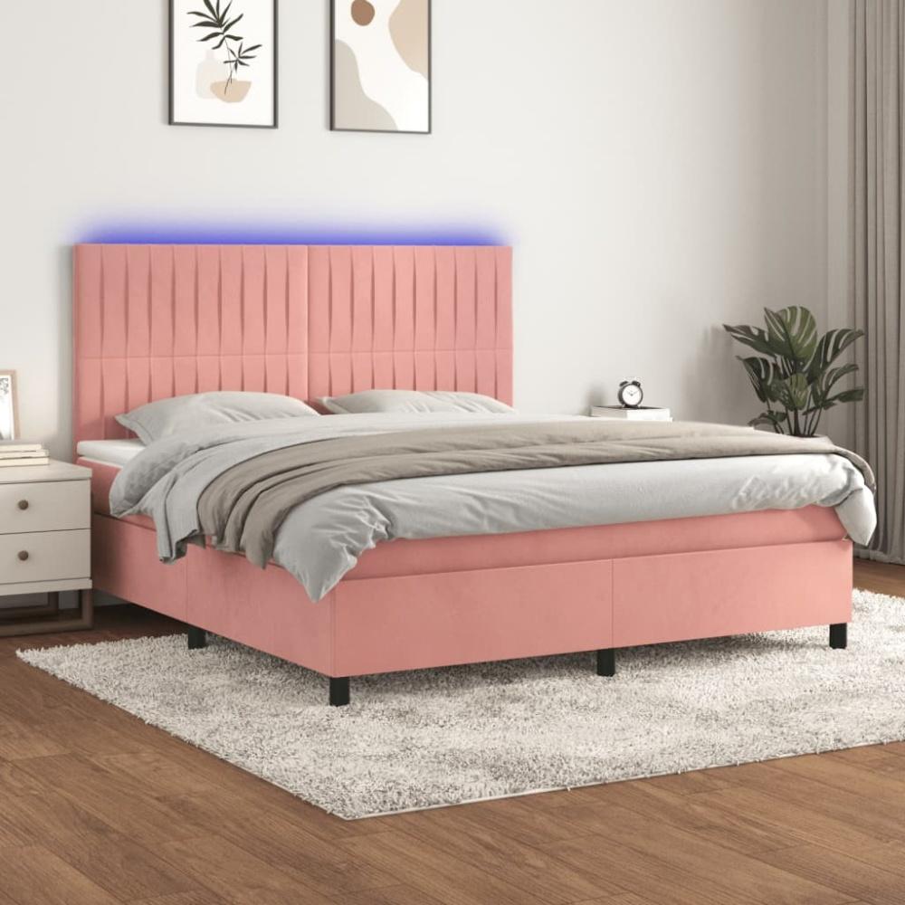 vidaXL Boxspringbett mit Matratze & LED Rosa 160x200 cm Samt 3136256 Bild 1