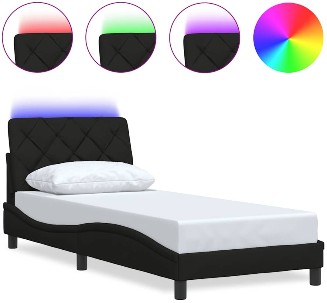vidaXL Bettgestell mit LED ohne Matratze Schwarz 90x190 cm Stoff 3310638 Bild 1