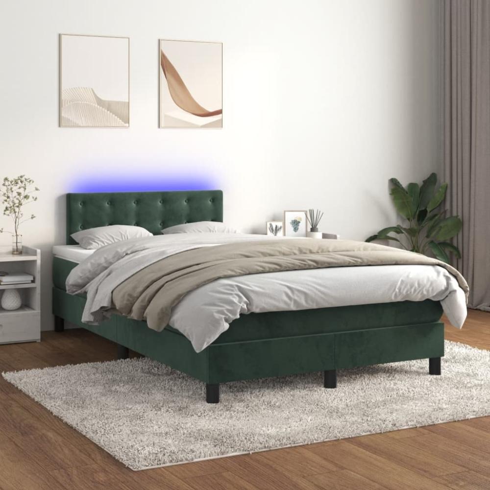 vidaXL Boxspringbett mit Matratze & LED Dunkelgrün 120x200 cm Samt 3134636 Bild 1