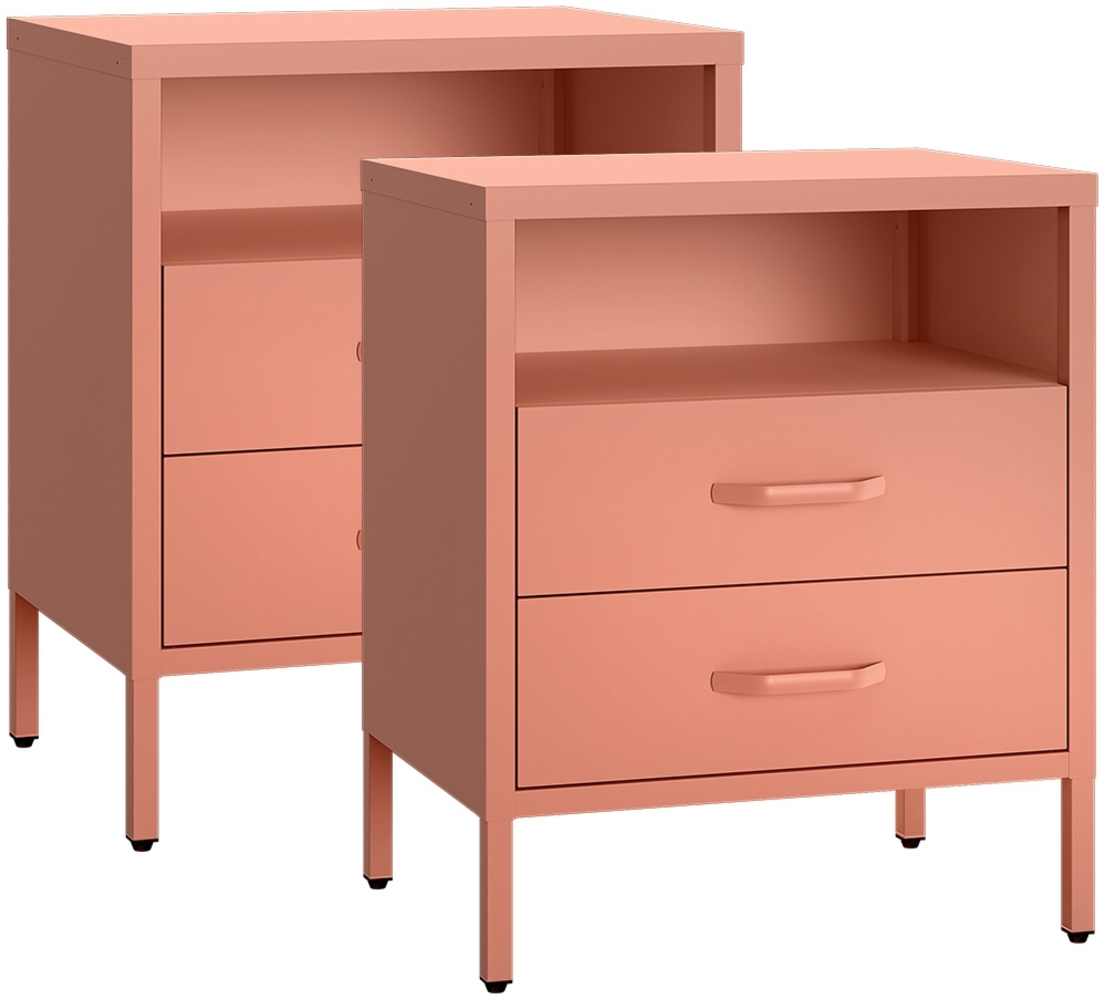 skølm 'Mizar' Nachttisch, Metall, terrakotta, Beistelltisch mit 2 Schubladen und offenem Fach, 2er-Set Bild 1