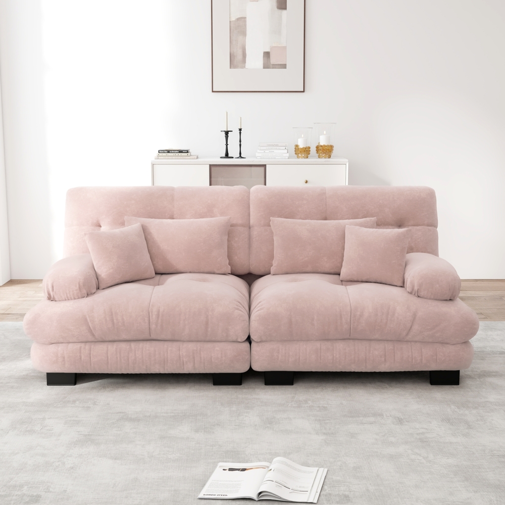 Ecksofa, Cloud Ecksofa für Wohnzimmer Chenille Doppelsofa mit 2 Lendenkissen und 2 Dekokissen Massivholzrahmen, Chenille+Massivholz, Rosa Bild 1
