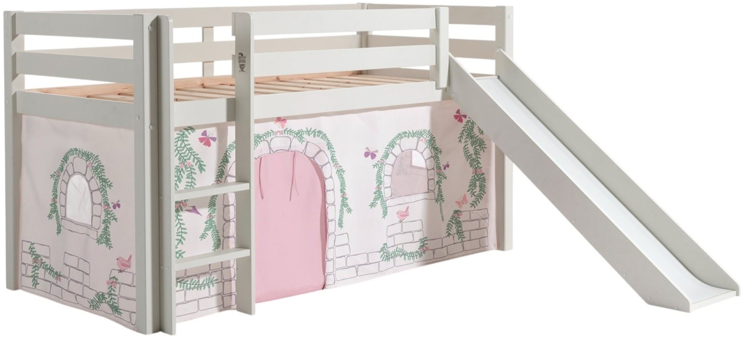 Kinderbett mit Rutsche Karolina Massivholz Weiß Textilset Burg 1 Bild 1