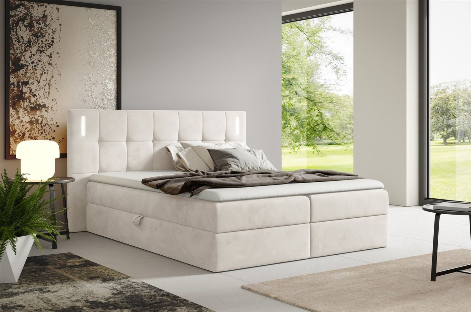 Boxspringbett Schlafzimmerbett MARTIM 200x200cm in Stoff Fresh Altweiß Bild 1