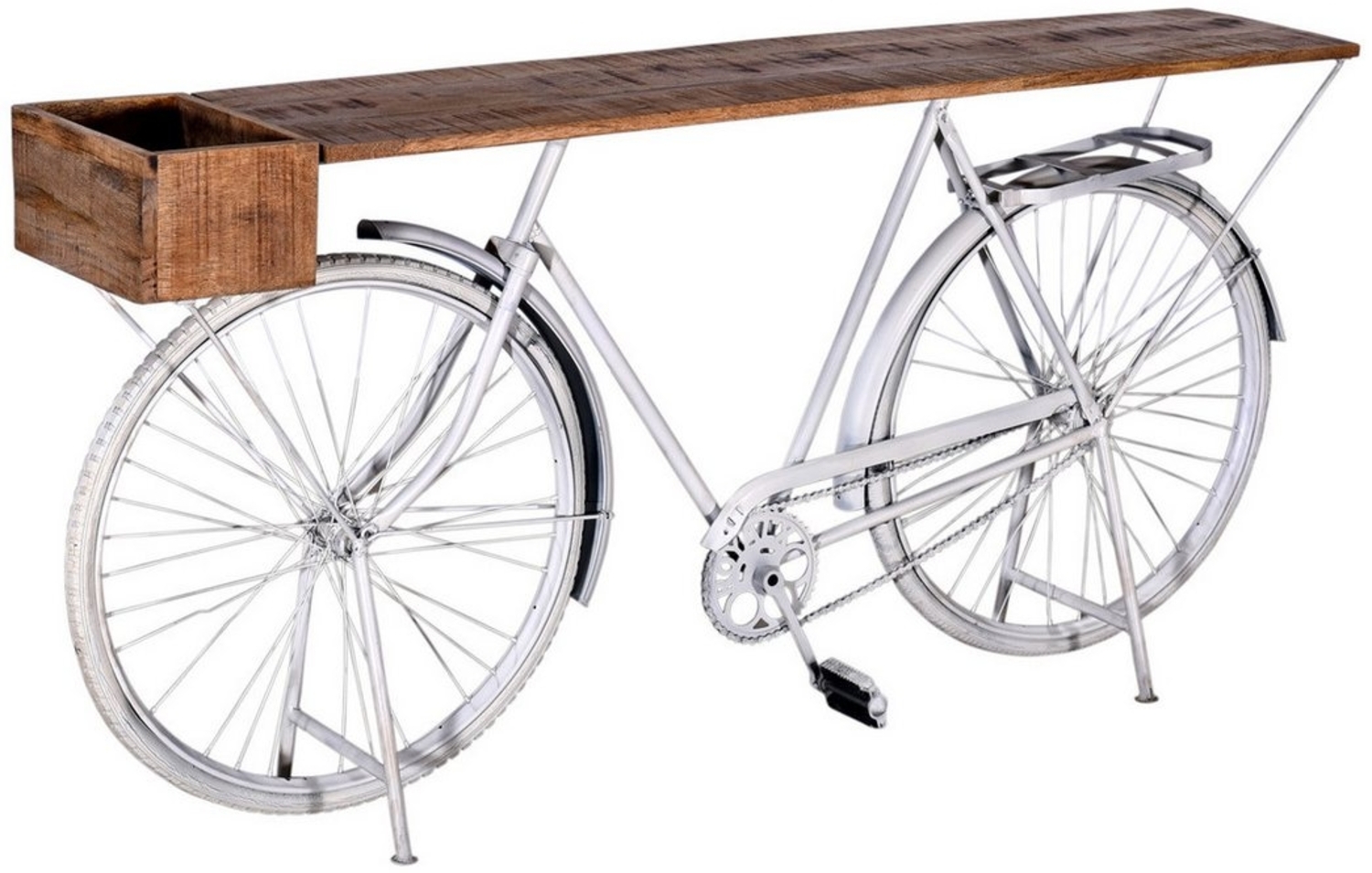 More2Home Konsolentisch Fahrrad-Konsolentisch WHITY, Metall weiß/Mangoholz, mit Holzkorb Bild 1