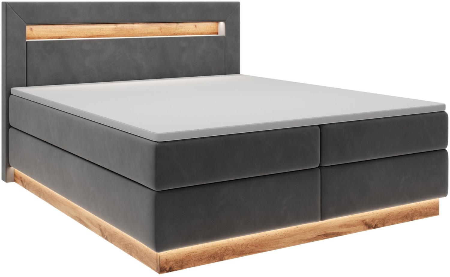 Selsey Promie - Doppelbett, Boxspringbett mit Topper, Beleuchtung und Samtbezug in Graphit, 140x200 cm Bild 1