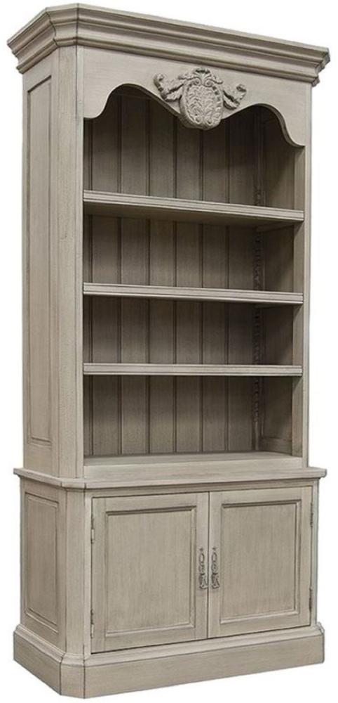 Casa Padrino Luxus Landhausstil Bücherschrank Grau 110 x 47 x H. 240 cm - Handgefertigter Massivholz Schrank mit 2 Türen - Regalschrank - Edle Landhausstil Massivholz Möbel Bild 1