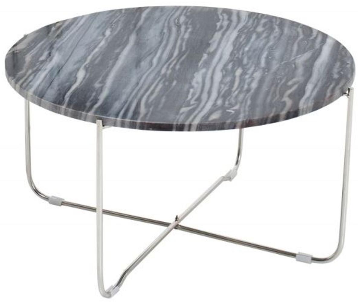 Casa Padrino Designer Beistelltisch mit Marmorplatte Ø 60 cm Grau / Silber H. 33 cm - Unikat Bild 1