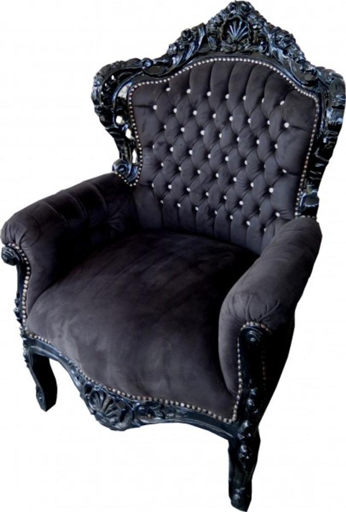 Casa Padrino Barock Sessel King Schwarz / Schwarz mit Bling Bling Glitzersteinen - Möbel Antik Stil Bild 1