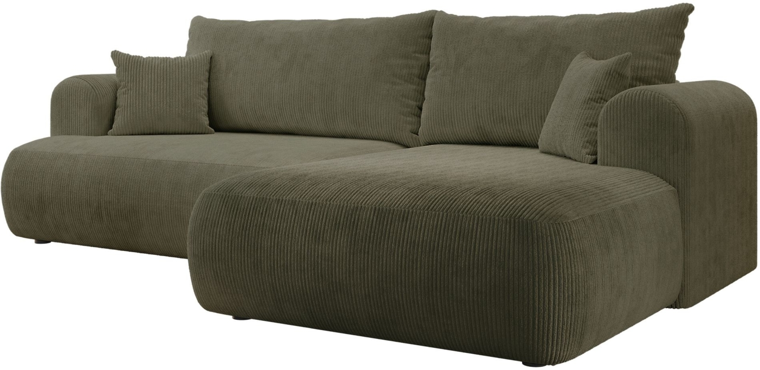 Selsey 'Ovo Cord' Ecksofa mit Cordbezug, Schlaffunktion und Stauraum, Olivgrün, rechts Bild 1