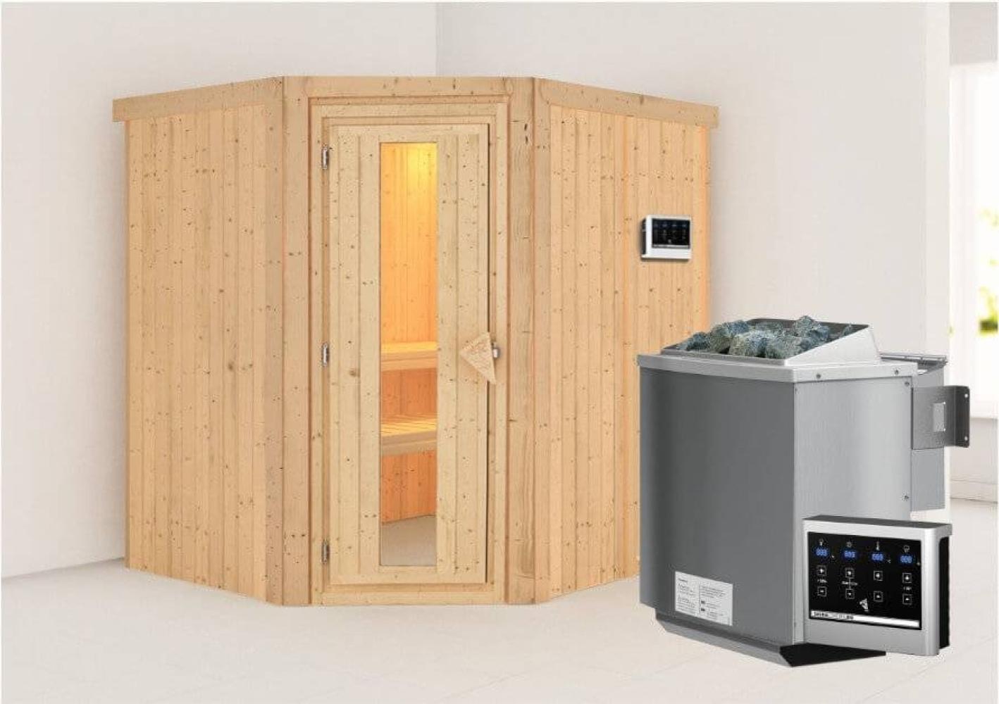 Karibu Sauna Siirin + 9kW BIO-Kombiofen mit ext. Steuerung Easy Klarglas Ganzglastür Bild 1